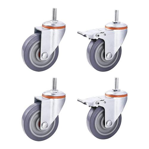 2 Swivel+2 With Brake 2 Swivel+2 With Brake Roulettes De Bureau Roulettes Roulette Pivotante En Caoutchouc Roues À Tige M12 Robustes 100 Mm Avec Frein,