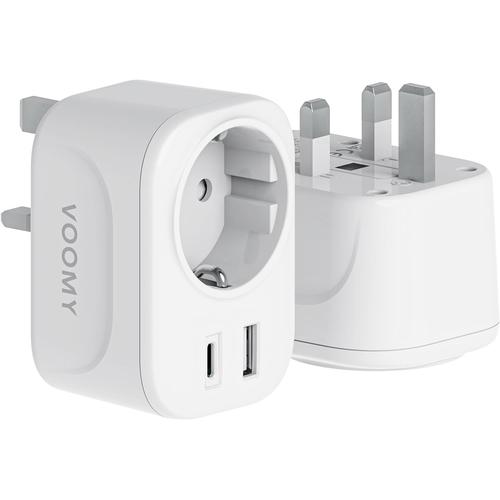 Blanc Adaptateur Prise Anglaise, Adaptateur Prise Anglaise vers France, Prise Anglaise Adaptateur Francais avec USB et Type C Chargeur Rapide, Adaptateur Type G pour Royaume-Uni, Irlande, Bretagne