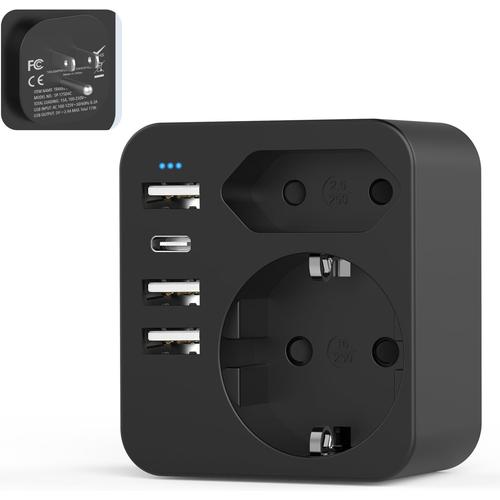 noir 6 en 1 Adaptateur Prise France vers USA, Adaptateur Prise USA, Canada, Americaine avec 3 USB et 1 Type C (3,4A) et 2 Prises, Mexique Thaïlande Type B (Noir)