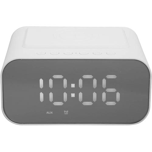 Haut-parleurà Charge Rapide 15 W avec Chargement sans Fil, Double Alarme, Radio FM (White)