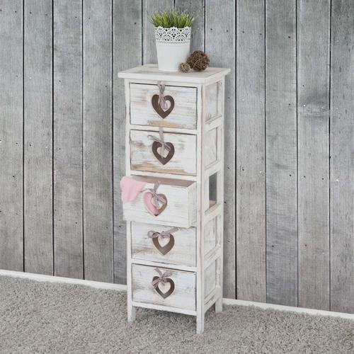 Commode / Table D'appoint Forli / Armoire, 5 Tiroirs, 86x29x25cm, Shabby, Vintage   Blanc