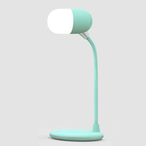 Lampe de bureau 3 en 1 avec chargeur sans fil Qi, haut-parleur Bluetooth 5 W, USB, lumière de chevet à intensité variable (vert)