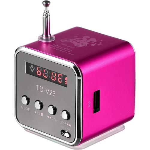 Mini Radio Haut-Parleur Portable Mini Haut-Parleur Numérique Td-V26 Haut-Parleur Alimenté par Batterie Prise en Charge Carte SD/TF/USB/Disque/FM (Rose)