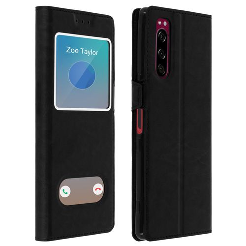 Housse Sony Xperia 5 Protection Double Fenêtre Fonction Support - Noir