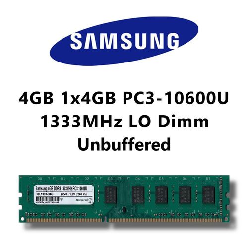 Samsung 4 GB (1 x 4 Go) DDR3 1333 MHz (PC3 10600u) Lo DIMM pour PC Ordinateur de Bureau mémoire RAM