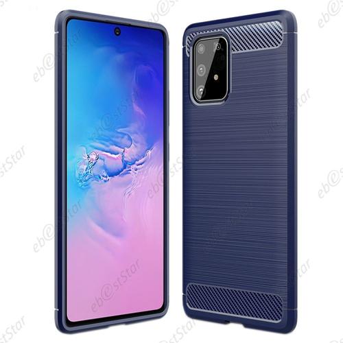 Ebeststar - Coque Samsung Galaxy S10 Lite G770f Housse Motif Fibre Carbone Luxe Flex Tpu Premium, Bleu Foncé [Dimensions Precises Smartphone : 162.5 X 75.6 X 8.1mm, Écran 6.7'']