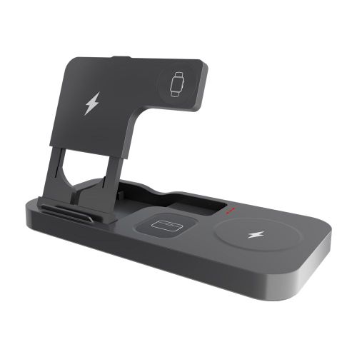 Station De Charge Qi 4 En 1 Pliable En Plastique, Support De Chargeur Sans Fil 15w Multifonctionnel De Type C Pour Téléphone, Montre, Écouteurs