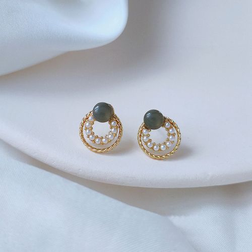 2021 Nouveauté À La Mode Ronde Simulé-Perle Bleu Rond Simple Boucles D'oreilles Pour Femmes Mode Bijoux En Métal Doré