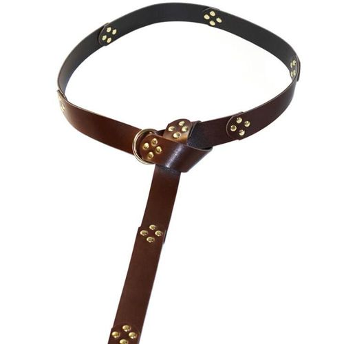 Colis Départ De Paris - Une Belt Marron Ceinture Mixte Extra Longue Chevalier Clous Moyen Age Steampunk Medieval 195 Cm