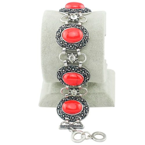 Bracelets À Chaîne Avec Strass Rouge Tibétain Pour Femmes, Exquis, Fleur Sculptée, Breloques, Nouveau, S280