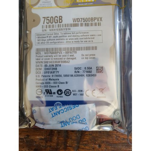 Disque dur Western Digital 750 Go WD7500BPVX-00FA7T0