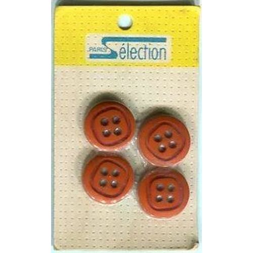 Lot De 4 Boutons - " Paris Sélection " - Sur Plaquette - 18 Mm - Marron