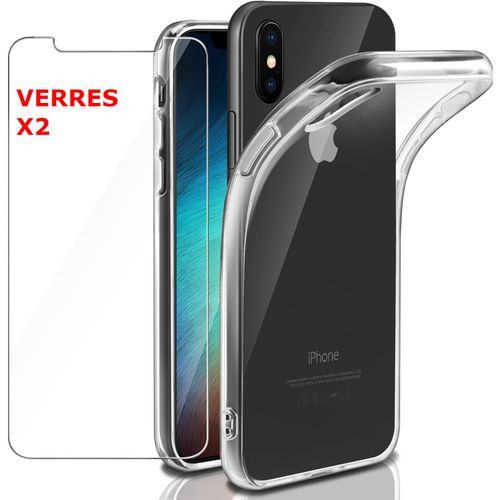 Coque Silicone Transparente Pour Iphone X / Xs + 2 Verres Trempe - Little Boutik®