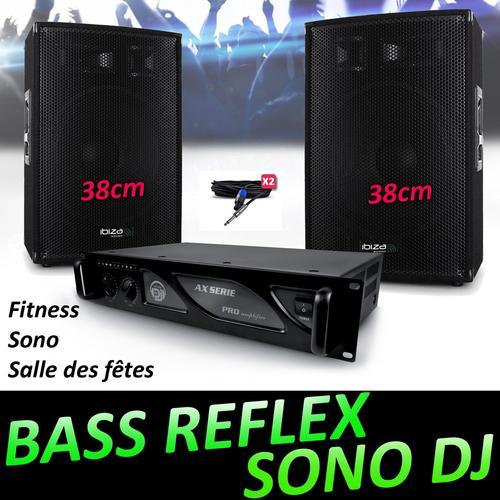 Pack Sono DJ Animation Enceintes DISCO15B Bass reflex CLUSTER 2x700W + Amplificateur PRO MyDj AX 2000W
