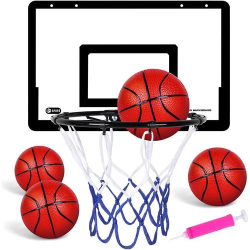 Panier Basket Enfant, Mini Jeu de Basketball, 40 x 26 cm Mini Panneau, avec 4 Ballons et Pompe à Air, Jouet Mini Panier de Basket dans Le Bureau Chambre Jardin, Cadeau pour Garçons Filles