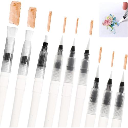 9 Pièces Pinceau Aquarelle Reserve d'eau, Stylos Pinceaux à Eau, Pinceau Rechargeable, Pinceau Reservoir, Stylo Pinceaux Aquarelle, Pinceau Aquarelle pour Aquarelle Bullet Journal Calligraphie