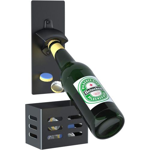 Magnétique Décapsuleur,Ouvre-Bouteilles En Acier Avec Cap Catcher,Mural Décapsuleur Pour La Maison,Amants De Bière Cadeau (Noir)