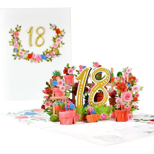 Carte Anniversaire de 18 ans, Carte Pop Up Fleur, Carte Cadeau 3d pour un Anniversaire, Cartes de V?ux Fleuries avec Enveloppe, pour Femmes, Mères, Filles, 20 x 15 cm (18)