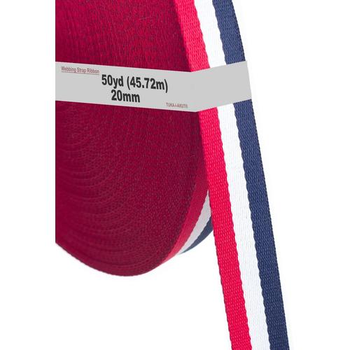 46 M X 20mm Sangle En Polyester Sangle Coloré - Épaisseur 1,3 Mm - Ruban Tissu Ceinture Pour Sacs, Sac À Dos, Bagages, Sangles De Cargaison, Décoration, Diy... Rouge Blanc Bleu Tkb5074 Redwhiteblue