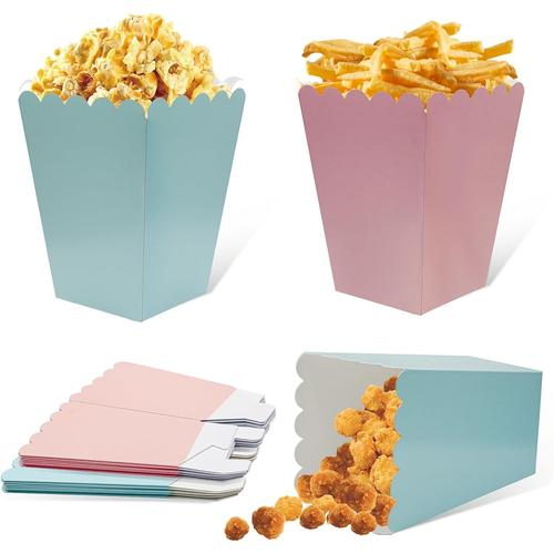 22PCS Popcorn Boîtes, Boîtes à Pop corn Conteneur Carton Sacs en Papier pour Bonbons, Cadeaux, Fête d'anniversaire, Cinéma, Collations - Rose+Bleu