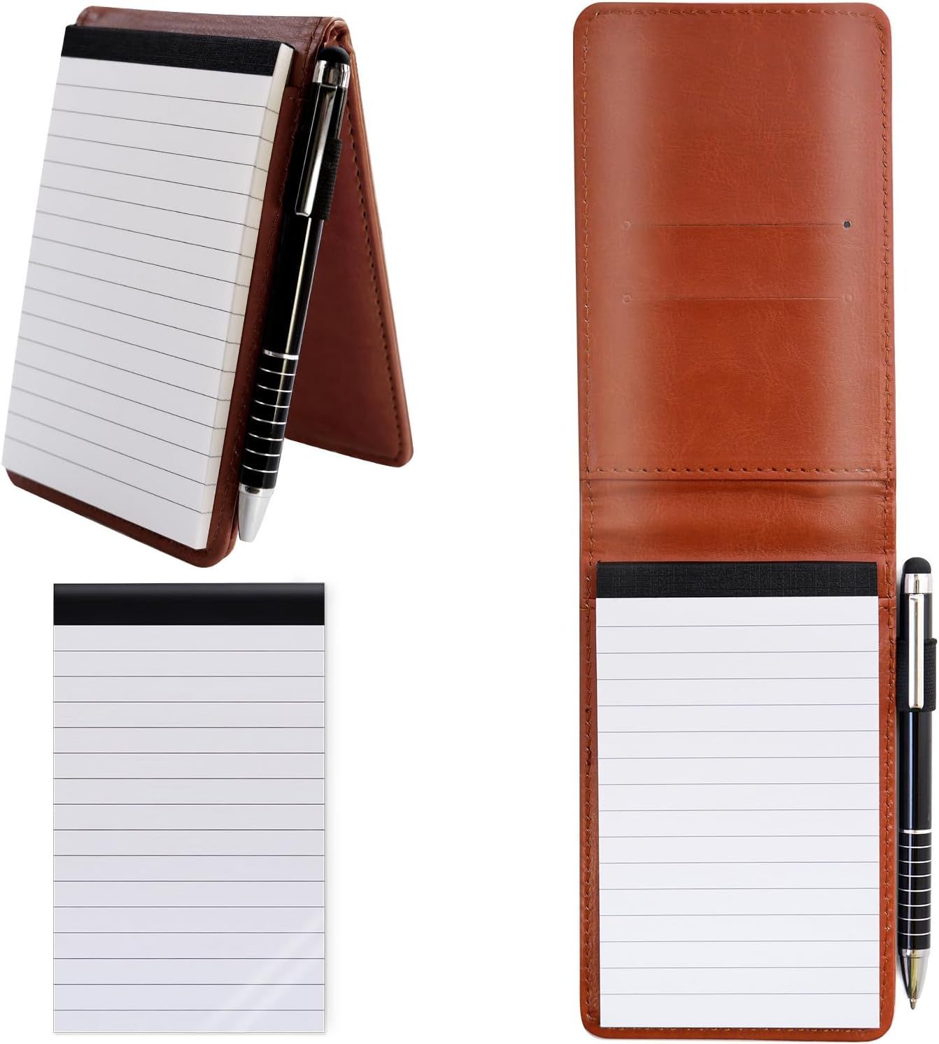 Mini Bloc Note De Poche A7 Carnet De Notes En Cuir Pu Avec Et Un A7 Bloc-Note De Remplacement Et Un Stylo, Petit Carnet Avec 50 Papiers Lignés Pour École Bureau Restaurant (Brun)