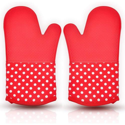 Gant Cuisine Anti Chaleur, Maniques Silicone Gant Four Antidérapant Coton Gant Cuisson Isolant Thermique Mitaine Four Pour Cuisine Pizza Barbecue Manique Jusqu'à 300¿ Oven Gloves 19*33cm