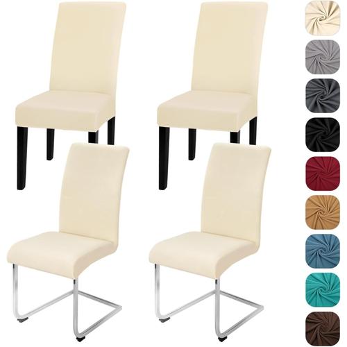 Lot De 4 Housses De Chaise Extensibles Pour Chaise Oscillante - Housses Élastiques - Amovibles - Lavables - Protection Pour Cuisine, Restaurant, Hôtel, Banquet, Mariage - Beige