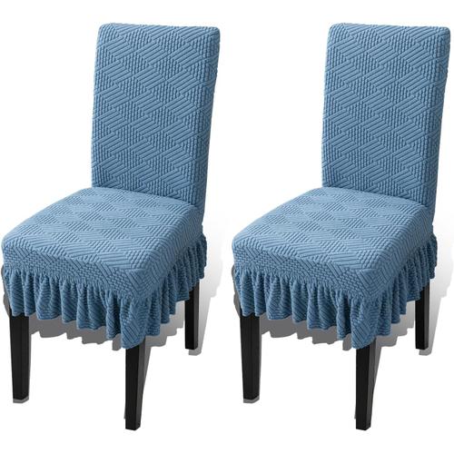 Lot De 2 Grandes Housses De Chaise De Salle À Manger En Velours Extensible, Housse De Protection Pour Chaises De Salle À Manger (Bourgeons Bleus, Lot De 2)