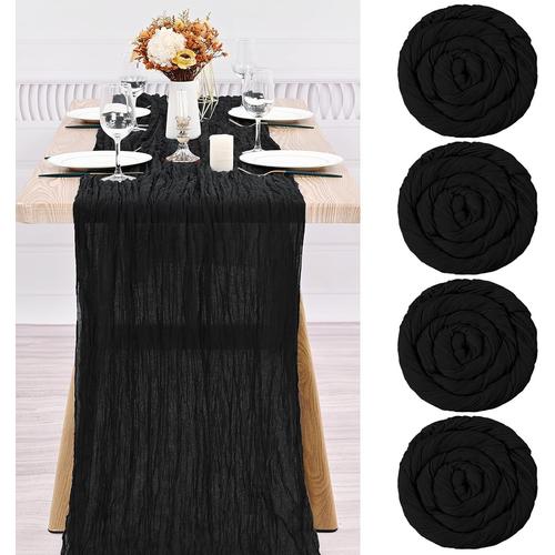 Paquet De 4 Chemins De Table En Étamine Noire, Nappe En Gaze De 300 Cm, Décorations Rustiques Pour La Cuisine, Mariage, Vacances, Fournitures De Fête (Noir, 300 Cm)