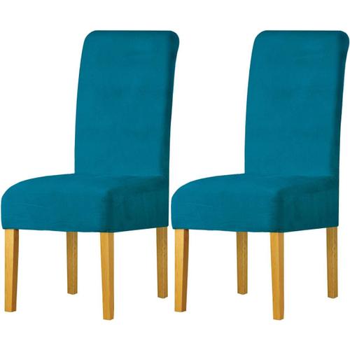 Housse De Chaise En Velours,Spandex De Bout Droit Avec La Bande Élastique, La Grande Dame De Velours Dinant La Chaise Pour Le Banquet De Fête D'hôtel De Restaurant (Paon Bleu,2 Pack(M))