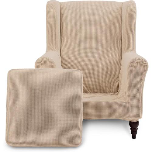 Housse De Chaise À Oreilles, Housse Fauteuil Antidérapante Tissu Jacquard Spandex Avec Fond Élastique Protecteur De Meubles Lavable Pour Salon Chambre D'hôtel(Type A, Sable)