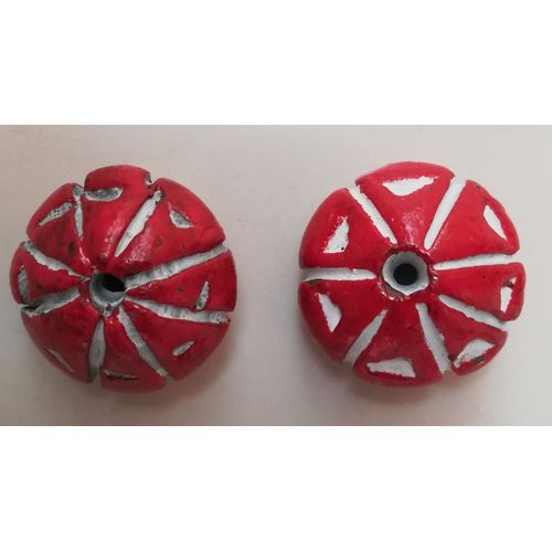 2 Perles Rondes Aplaties En Argile 20x14mm Rouge