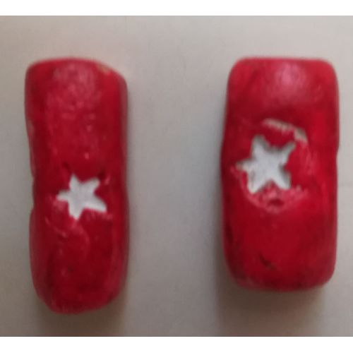 2 Perles Tube En Argile Décor Étoile 20x9mm Rouge