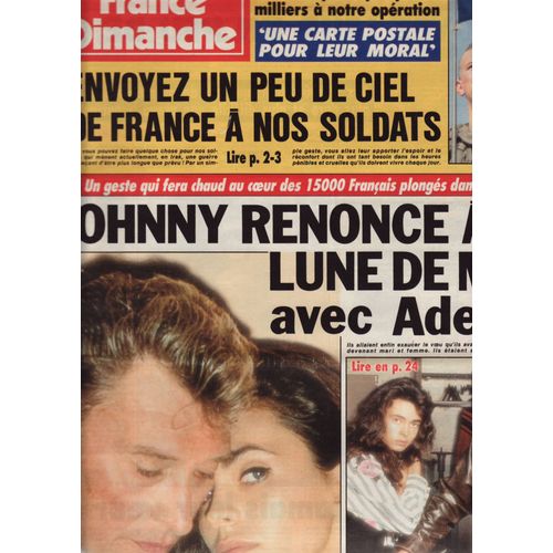 France Dimanche / 26-01-1991 N°2317 : Johnny Hallyday / Adeline Blondieau (1/2p) Sylvie Vartan (3p)