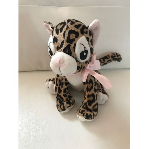 Peluche Doudou Léopard Souriante Noeud Rose H & M 21 Cm