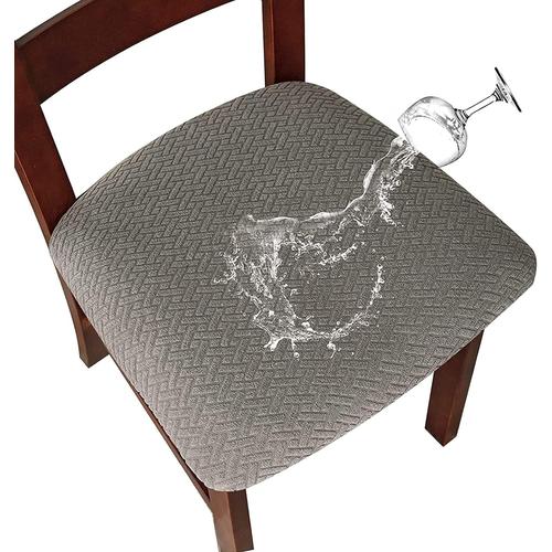 Housse De Coussin De Chaise Housse De Siège De Chaise Imperméable Démontable Housse Assise Chaise Elastique Jacquard Lavables Pour Salle À Mange (Gris Clair, 2)