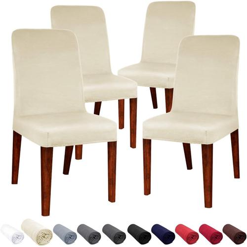 Housse De Chaise Salle À Manger Extensible Couverture Protecteur De Chaise Élastique Amovible Lavable Moderne Pour Décor Hôtel Restaurant Réunion Fête Banquet De Mariage 4 Pièces (Crème)