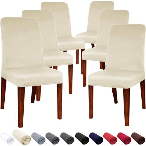 Housse De Chaise Salle À Manger Extensible Couverture Protecteur De Chaise Élastique Amovible Lavable Moderne Pour Décor Hôtel Restaurant Réunion Fête Banquet De Mariage 6 Pièces (Crème)