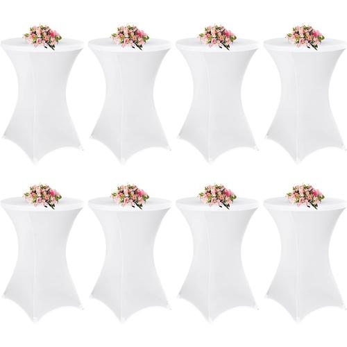 Lot De 8 Housses De Table Mange-Debout Blanches Pour Tables Mange-Debout Et Tables De Bistro Ø 80-85 Cm, Nappe Extensible Avec Poches Pour Les Pieds, Pour Mariage, Fête D'anniversaire, Banquet (80 Cm