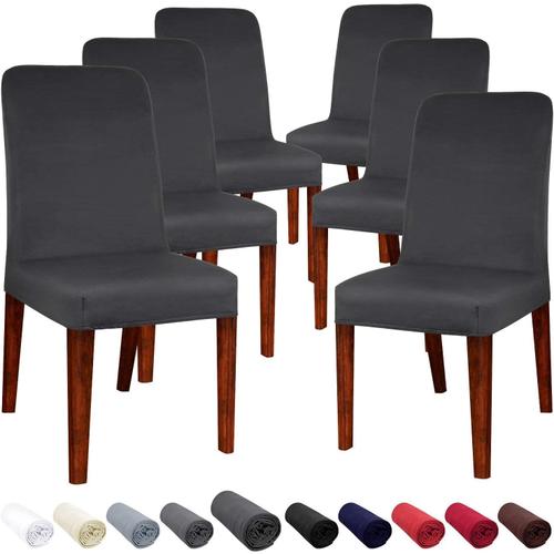 Housse De Chaise Salle À Manger Extensible Couverture Protecteur De Chaise Élastique Amovible Lavable Moderne Pour Décor Hôtel Restaurant Réunion Fête Banquet De Mariage 6 Pièces (Gris Foncé)