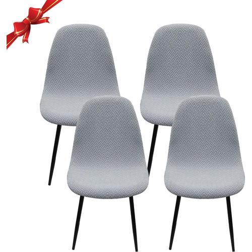 Housse De Chaise Scandinave Lot De 4, Housse De Chaise De Salle Manger Scandinaves Extensible,Jacquard Diagonal Couverture Chaise Élastique Universel Pour Décoration Maison, Lumière Gris Clair