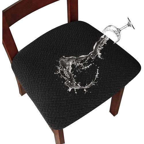 Housse De Coussin De Chaise Housse De Siège De Chaise Imperméable Démontable Housse Assise Chaise Elastique Jacquard Lavables Pour Salle À Mange (Noir, 4)