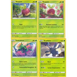 4 Cartes Pokemon - Verpom 021/192 - Verpom 020/192 - Insecateur 004/192 - Scarhino 006/192 - Épée Et Bouclier 2 Clash Des Rebelles