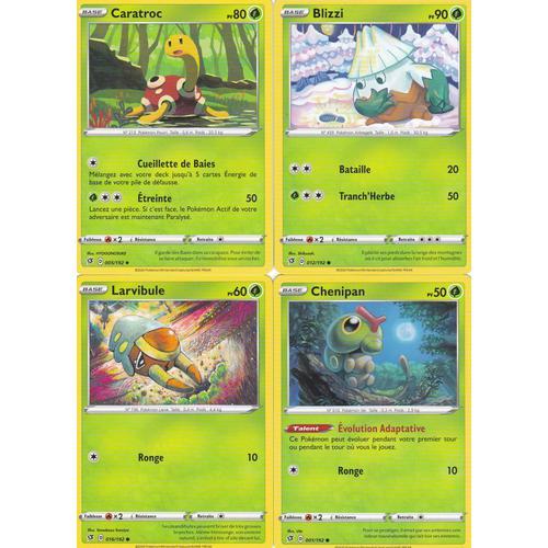 4 Cartes Pokemon - Caratroc 005/192 - Blizzi 012/192 - Chenipan 001/192 - Larvibule 016/192 - Épée Et Bouclier 2 Clash Des Rebelles
