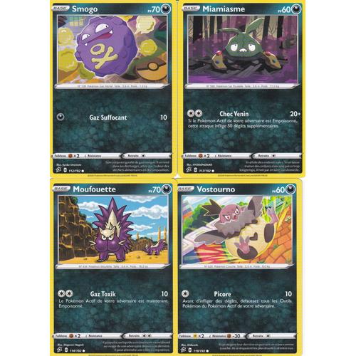 4 Cartes Pokemon - Smogo 112/192 - Miamiasme 117/192 - Vostourno 119/192 - Moufouette 114/192 - Épée Et Bouclier 2 Clash Des Rebelles