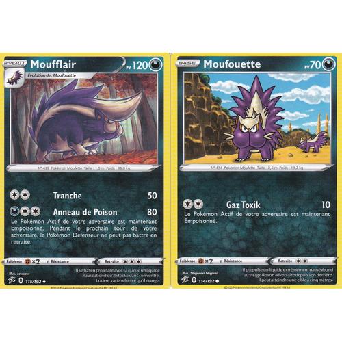 2 Cartes Pokemon - Moufflair 115/192 Et Moufouette 114/192 - Épée Et Bouclier 2 - Clash Des Rebelles