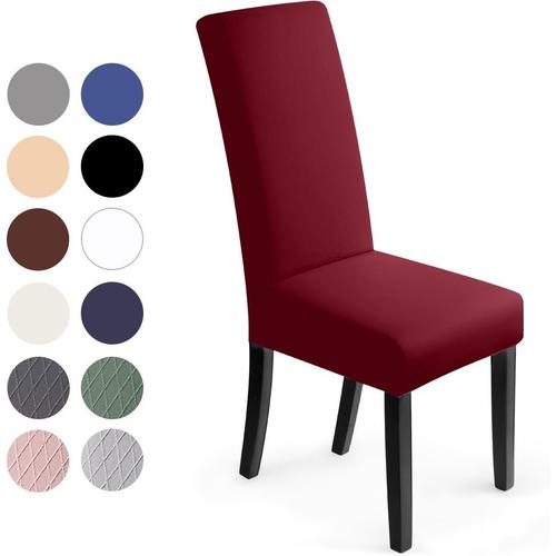 Housse De Chaise Décor 6 Pièces Housse De Chaise Stretch-Housse Couverture De Chaise De Matériau Spandex Élastique Pour Un Ajustement Universel,Très Facile À Nettoyer (Paquet De 6 , Vin Rouge)