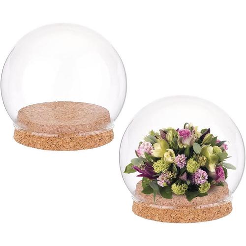 2 Ensembles Dôme D'Affichage en Verre Rond, 81mm Mini Cloche en Verre Dôme Verre Transparent Plante Terrarium Décor avec Base en Liège Pot Cloche pour Fleur Aquarium Fête de Noël Bureau Décor