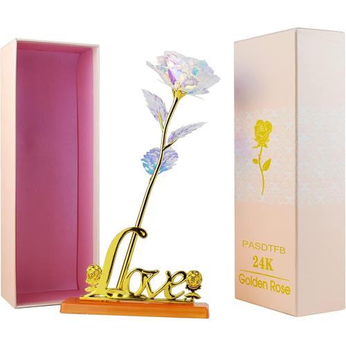 Cadeau Fete des Grand Meres 24K Rose Plaqué Or Cadeau Femme Rose Eternelle Rose Galaxy Cadeau Mamie Fleurs Artificielles Fleur Eternelle Idee Cadeau Anniversaire Maman Fête des Mères Saint Valentin