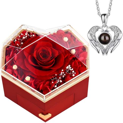 Rosa Eterna Con Collar Regalos Para Mujer Regalo Cumpleaños Mujer, Mamá, Esposa, Novia, Rosa Eterna Con Collar Te Amo, Regalos Originales Para el Día de San Valentín, Día de la Madre, Navidad